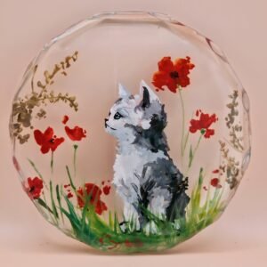 Dessous de Bouteille chat coquelicot